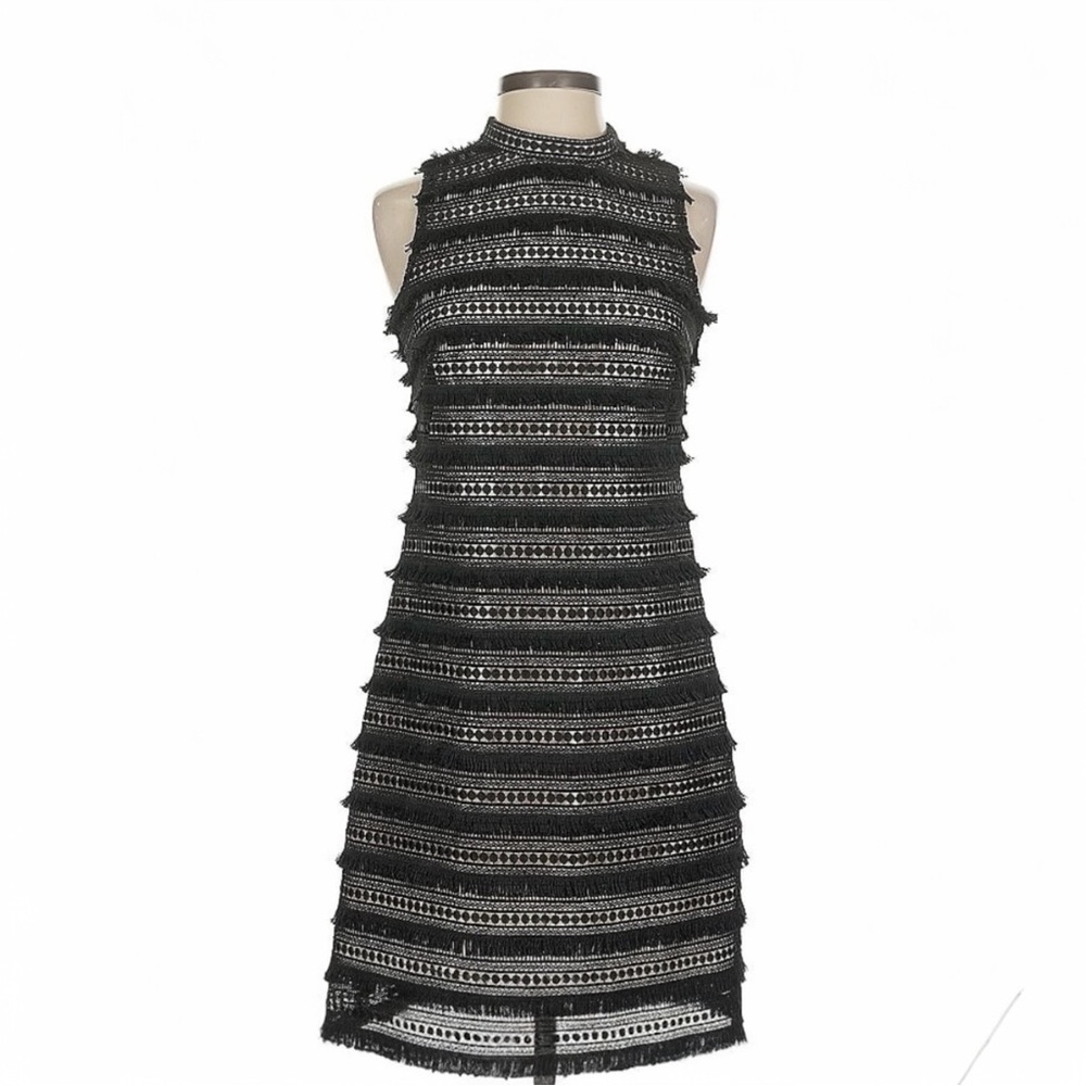 New J.Crew Black Silver Fringe Tassel Trim Tiered Shift Dress Sz 0 Cocktail $148